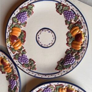 3 Bella Casa Ganz ceramic embossed pumpkin apple grape plate autumn